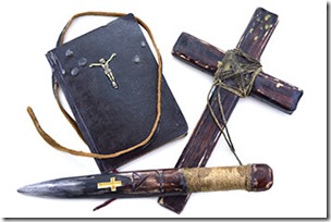 Vampire killer objects isolated (Bible, wooden cross and stake)