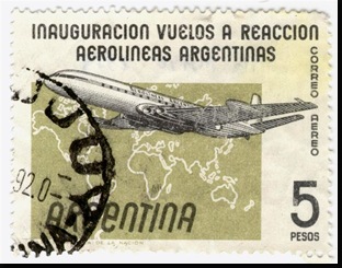 Azul (10) Sello postal Celebración de los vuelos a reacción AA el 16 mayo 1959