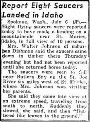 Eight Saucers Land in Idaho 7-6-1947