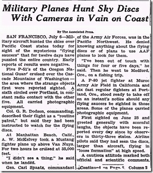 Military Planes Hunt Sky Discs (A) New York Times - 7-6-1947