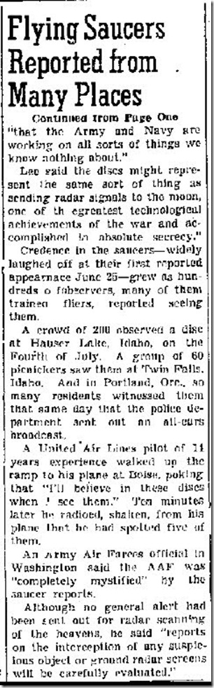 Reports of Seeing Flying Saucers Grow  (Cont)- Las Cruces Sun-News 7-6-1947