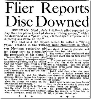 Flier Reports Disc Downed - Amarillo Daily News 7-8-1947