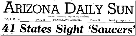 41 States Sight Saucers (Heading) - Arizona Daily Sun 7-8-1947