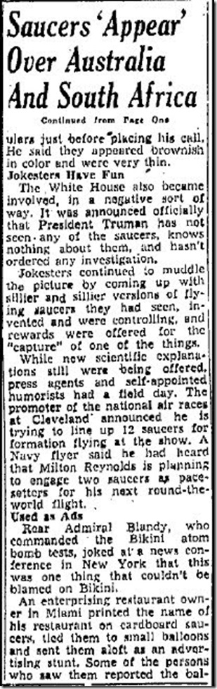 Saucers Appear Over Australia and South Africa Today (Cont) - Albuquerque Journal 7-9-1947