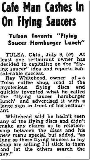 FlyingSaucerHamburgerLunchJul-9-1947AdaOKEveningNews