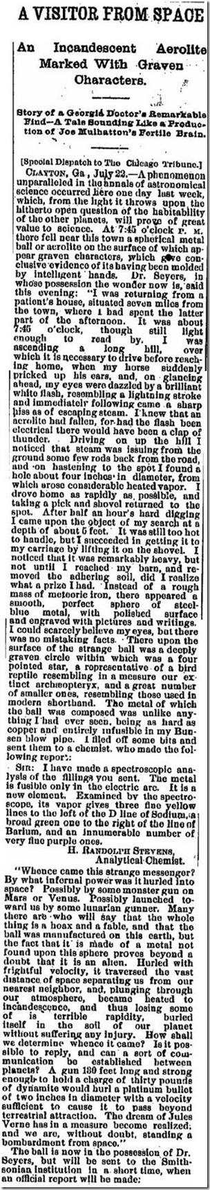 A Visitor From Space - The Quincy Daily Whig 23-7-1887