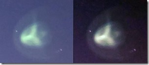greenish tri-spoke ufo night sky