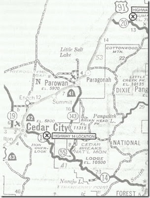Cedar City Rioad map 1961