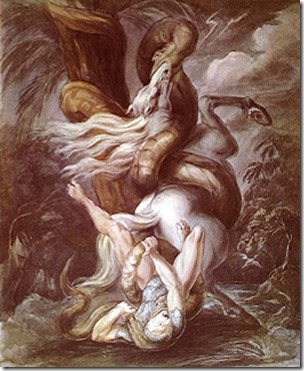 John Henry Fuseli, Horseman Attacked by a Giant Snake, public domain