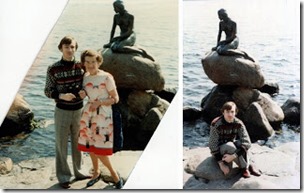 Dr Karl Shuker and Mary Shuker with Little Mermaid statue, Copenhagen, 1979, Dr Karl Shuker
