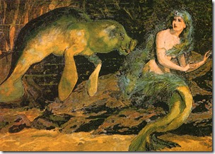 Manatee and mermaid, 1800s, pub dom