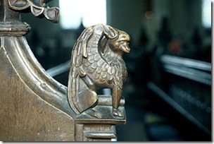Carved fantasy beast 4, pew in St Mary's Church, Woolpit