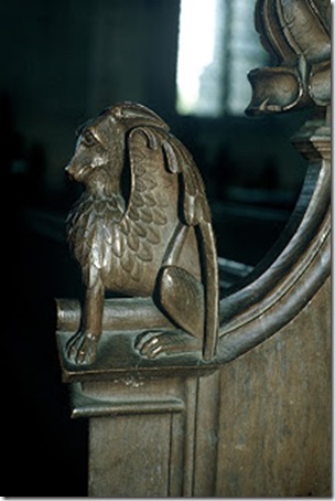 Carved fantasy beast 5, pew in St Mary's Church, Woolpit