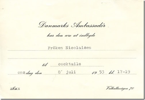 530708 Inbjudan till cocktails, Danmarks Ambassadör bl