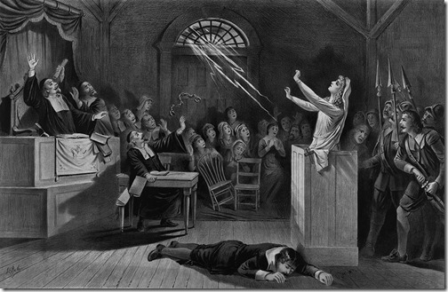 Fanciful representation of the Salem witch trials, lithograph from 1892. 