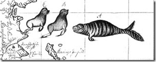 Steller's sea cow, sea lion, and fur seal, Sven Waxell, Bering's Voyages, 1741, pub dom