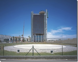 New Hesperia Tower Hotel, Barcelona, Spain, Architect Richard Rogers Partnership, 2006, New Hesperia Tower Hotel Frontal Vire From The Heliport. (Photo by View Pictures/Universal Images Group via Getty Images)