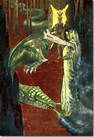 Medea, the dragon, and the Golden Fleece, old Russian children's book plate, pub dom
