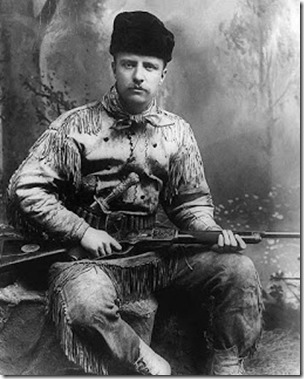 Theodore Roosevelt as Badlands hunter in 1885, public domain