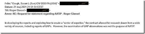 To Roger Glassel From Suan Gough - Request for Statement Re AATIP 5-21-21