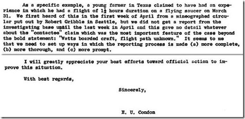 Condon to Col  Ratchford dated May 18, 1967