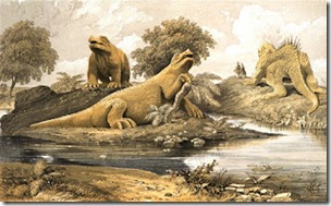 Crystal Palace dinosaurs,  in Matthew Digby Wyatt's book, Views of the Crystal Palace and Park, Sydenham, 1854, public domain