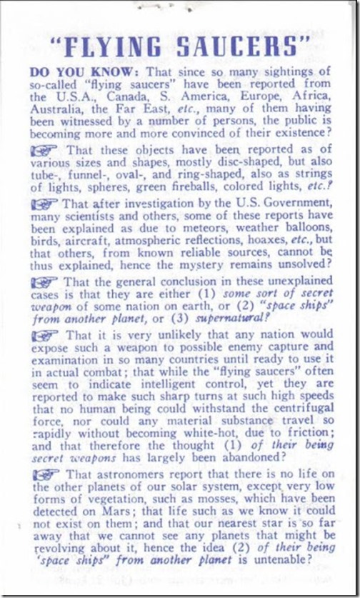 Flying Saucer Tract 1954