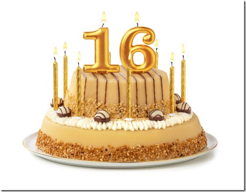 Festive cake with golden candles - Number 16