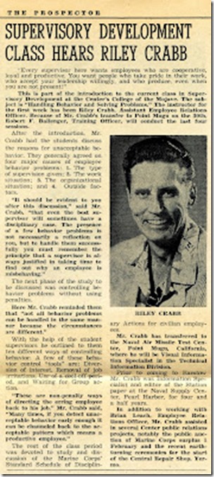 Riley Crabb lecture, The Prospector, Jun 27, 1958 bl