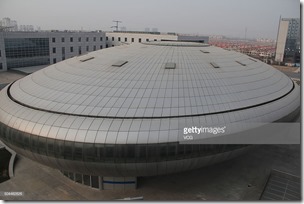 BINZHOU, CHINA - JANUARY 10:  (CHINA OUT) Picture shows the Binzhou science and technology museum on January 10, 2016 in Binzhou, Shandong Province of China. The 8,283-square-meter Binzhou science and technology shaped in a saucer looked like a UFO.  (Photo by VCG/VCG via Getty Images)