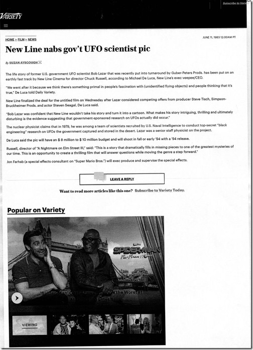 Variety---New-Line-Cinema-buys-rights-to-Lazar-story-6-11-1993