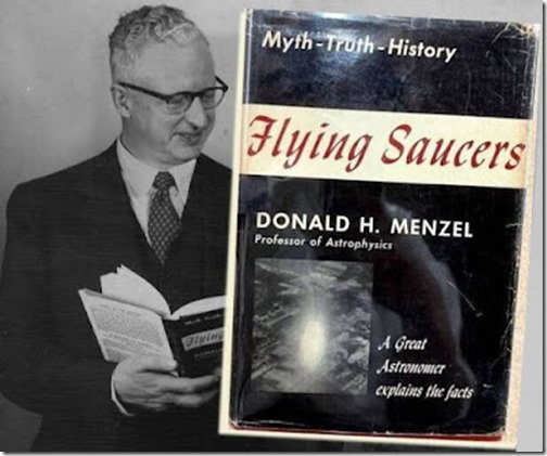 MAR 13 1953 Dr. Donald H. Menzel, Harvard professor and native Denverite, refers to his book, "Flying Saucers", while talking with Dean A.C. Nelson of D.U. Menzel believes Silas Newton's talk on "little men from Venus" has kept the Saucer issue alive. Credit: Denver Post (Denver Post via Getty Images)