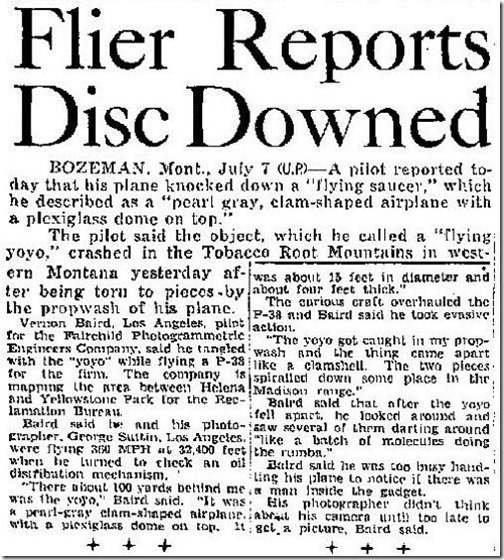 Flier Reports Disc Downed - Amarillo Daily News 7-8-1947