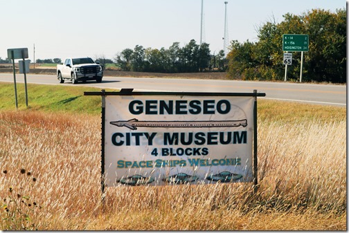 Road sign for the Geneseo City Museum. The city has proclaimed itself the "UFO Capital of Kansas." Max McCoy/Kansas Reflector