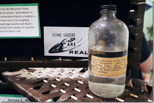 A bottle of water dating from about 1970 from a spring near Mountain View, Missouri -- the favored refreshment of space aliens, ostensibly. Max McCoy/Kansas Reflector