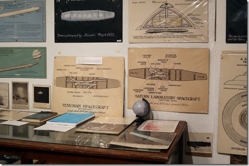 The UFO Room at the Geneseo City Museum is filled with imaginative drawings of craft from Venus and Mars. Max McCoy/Kansas Reflector