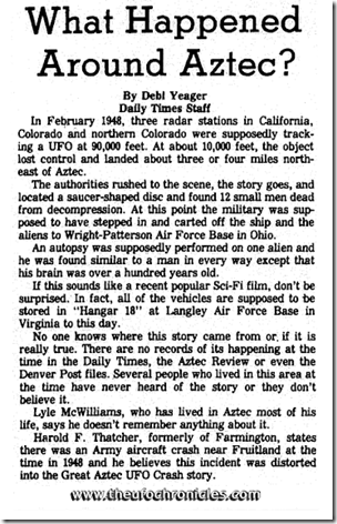 What Happened Around Aztec, By Debi Yeager - Farmington Daily Times 1-17-1982