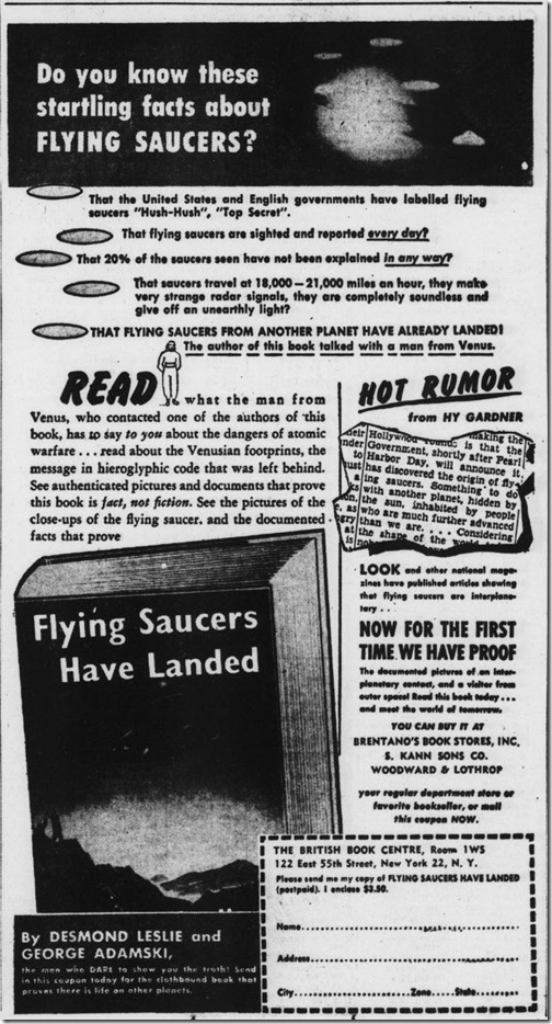 Flying Saucers Have Landed - Book Ad Evening Star, December 13, 1953