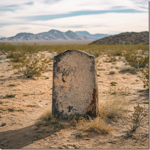 A headstone in the desert. --v 6.1 Job ID: e8b09bd1-0e18-4cbf-b842-c854ed739994