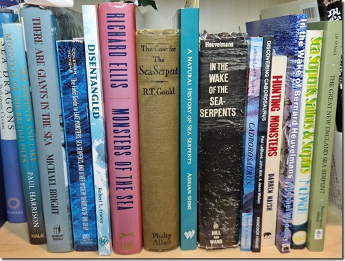 Shine-Sea-Serpents-Mar-2025-sea-monster-books-on-shelf-1239px-244kb-Mar-2025-Darren-Naish-Tetrapod-Zoology