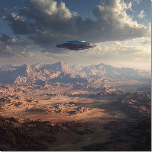 UFO flying over the desert. --v 7 Job ID: 86b679ca-15eb-4230-aafc-16e574981d99