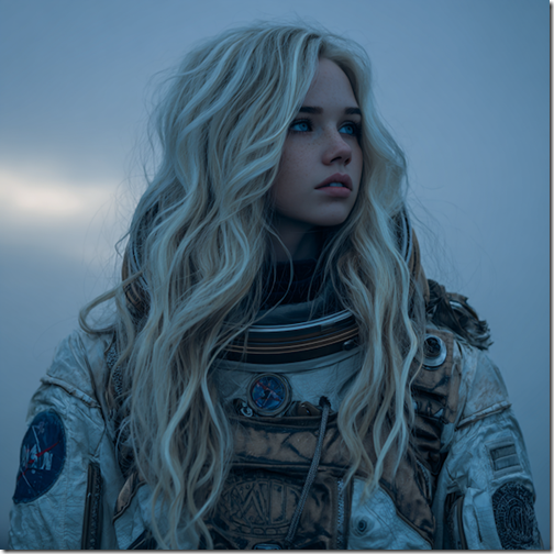 A blonde, nordic looking woman with long hair in a spacesuit. --v 7 Job ID: 5c4db81e-c493-433e-a04a-e6ac74bd7d1a