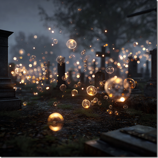 Orbs of light flying around in a graveyard. --v 7 Job ID: 8dfa4151-c14a-4e93-a4c3-0f2720eb9cb3