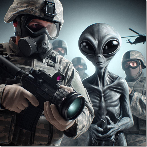militares capturando um ser extraterrestre tipo gray em estilo sci-fi realista