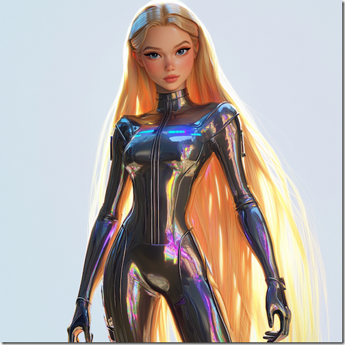 A tall beautiful woman with long blonde hair wearing a futuristic jumpsuit. --v 6.1 Job ID: d361d75d-5803-42c8-9af2-142772a8e79e